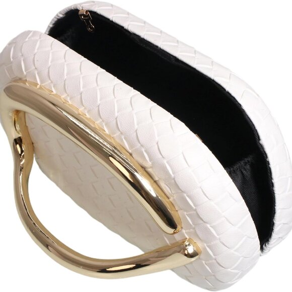 Women Woven PU Leather Clutch with Metal Handle Sized 7.5x4.1x3 for Formal or Ca - Picture 6 of 7